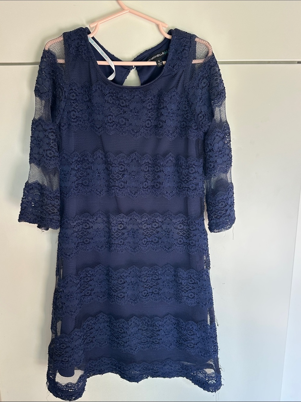 My Michelle Navy Lace Long Sleeve Shift Dress